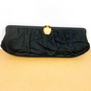 Vintage 1950s - 60s BriteMode Black Satin Clutch Formal Evening